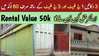 2 Flat with 3 Shops for sale in Running area Islamabad