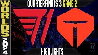 T1 vs TES Highlights Game 2 | LoL Worlds 2024 Knockouts Quarterfinals | T1 vs TOP Esports G2