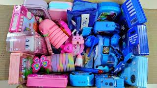 pink vs blue stationery collection, pencil box collection, toy collection, watch eraser, pen, pencil