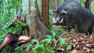 101 days of survival in the wild, wild boar trapping, wild chicken hunting, primitive survival