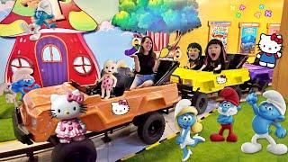 Main Kereta Karakter Kartun Smurf, Hello Kitty dan Mainan Supermarket, Buah dan Sayuran