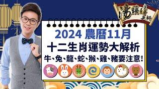 農曆11月，十二生肖運勢大解析！牛、兔、龍、蛇、𤠣、雞、豬要注意️