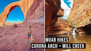 Exploring Moab without National Parks | Corona Arch + Mill Creek | Kid-friendly hikes in Moab 