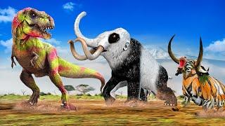 Monster Zombie Dinosaur Vs Panda Mammoth Saved Tiger Bull Amazing Animal Fight