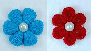 2 Best Woolen Embroidery Flower - DiY Woolen Flower - No Crochet Handmade Flower Making With Wool