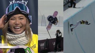 Chloe Kim 2021 Snowboard Halfpipe World Cup Win, vs Queralt Castelle vs Sena Tomita : Aspen Colorado