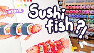 draw with me || filling the page with more sushi fish?!