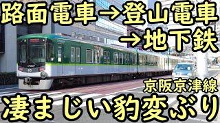 路面電車→登山電車→地下鉄 京阪京津線 凄まじい豹変ぶり