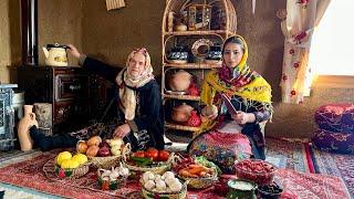 Stormy Day in the Village | Cooking Tas Kebab & Baking Bread in a Wood-Fired Stove