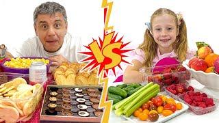 Nastya VS daddy in Healthy Food Challenge