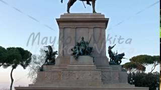 Monument to Garibaldi. Evening. Piazza Garibaldi, Rome, Italy. 4K