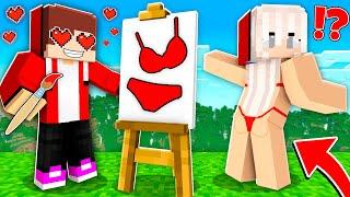 JJ Use DRAWING MOD for PRANK GIRL WOMAN SWIMSUIT and Mikey in Minecraft Maizen! Mizen Parody