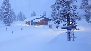 Arrivng by tour bus at Northern Lights Village, Saariselkä, Finland, 2019-12-18