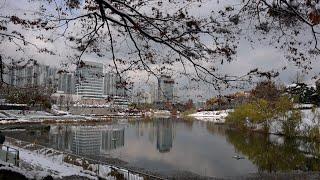 Walking in Olympic Park with a lot of snow 4K