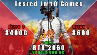 Ryzen 5 3400G vs 3600 + NVidia RTX 2060 6GB OC compared in 10 Games (revisited)