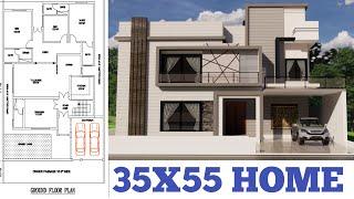 35X55 feet Luxury Home Design 3-bhk With 3 beds