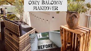 Apartment balcony transformation / Cozy organic budget friendly balcony makeover / Renter Friendly