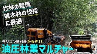 竹林の整備、雑木林の伐採に最適【ラジコン草刈機かるぞ１３】油圧林業マルチャー