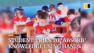 Student in China tries to ‘absorb’ knowledge from book using hands