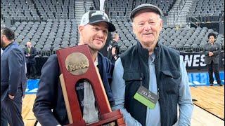 Bill Murray congratulates his son, UConn assistant coach, Luke Murray, on reaching the Final Four.