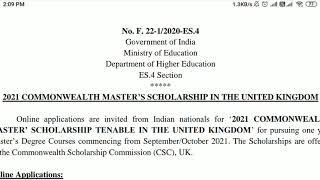 2021 Commonwealth Scholarship for Indian students