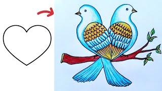 Birds Drawing|| How to Draw Birds Easy for Beginners| Birds Drawing Step by Step| Love Birds Drawing