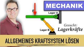 Allgemeines Kraftsystem lösen | Lagerkräfte | Lagerreaktionen | Druckkraft | Gleichgewichtsbedingung