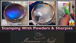 Stamping With Powders & Sharpies | NEW Marianne Nails Stamping Plate | Negatif On My Nails Review