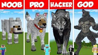 Minecraft REAL LIFE WOLF STATUE HOUSE BUILD CHALLENGE - NOOB vs PRO vs HACKER vs GOD / Dog Animation