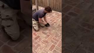 grouting small courtyard.  #paving #gardendesign #diy #gardenlandscaping