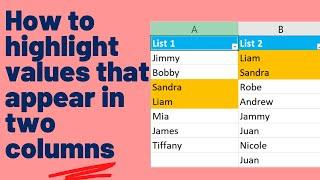 How to highlight values that appear in two columns | Compare Two Columns in Excel for Matches