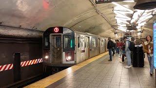 Morning Rush Hour MTA New York City Subway R188 7 Trains in Midtown Manhattan (4/10/23)