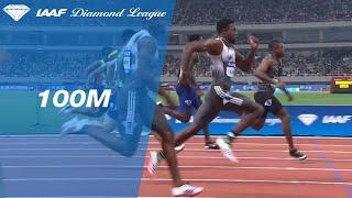 Noah Lyles catches Christian Coleman at the line in the 100m at Shanghai - IAAF Diamond League 2019