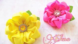 Простые цветы из ленты 4см. Размер цветочка 7см. Simple ribbon flowers. Diy.