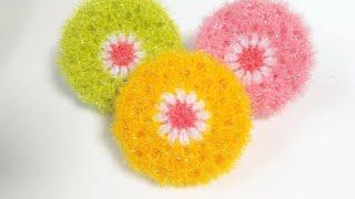 수세미뜨기 /세상 쉬운 꽃 호빵수세미/ Crochet flower/ Crochet dish scrubber