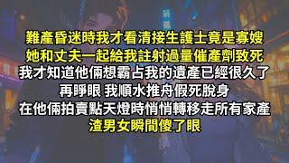 難產昏迷時我才看清接生護士竟是寡嫂，她和丈夫一起給我註射過量催產劑致死。我才知道他倆想霸占我的遺產已經很久了。再睜眼我順水推舟假死脫身在他倆拍賣點天燈時悄悄轉移走所有家產，渣男女瞬間傻了眼。