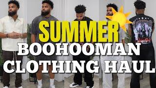 MASSIVE BOOHOOMAN CLOTHING HAUL / TRY- ON FOR THE SUMMER ( Shipping & Size guide)