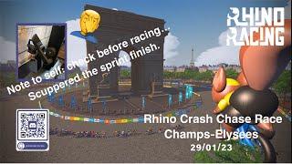 ZWIFT - RHINO CRASH CHASE RACE - CHAMPS-ELYSEES - CUSTOM FINISH 28.3 KM