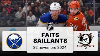 Sabres vs Ducks 22/11/24 | Faits saillants