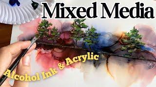 Mixed Media Painting of Pine Trees | Acrylic and Alcohol Ink  #alcoholink #acrylic  #paintwithme