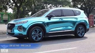 Wrap dán decal đổi màu chrome xanh dương xe ô tô Santafe đẹp mê mẩn độc nhất Hà Thành