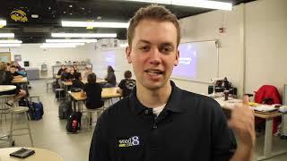 Meteorologist Blake Harms speaks to eighth graders at Hamilton Middle School