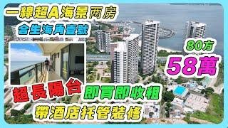 【一線超A海景兩房】合生海角壹號，80方，58萬，超長陽台，帶酒店托管裝修，即買即收租