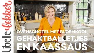 Ovenschotel met bloemkool, gehaktballetjes en kaassaus