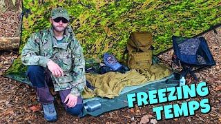 NO Sleeping Bag, Tarp & USMC Bivy Camp In Freezing Temps | Coffee & Camp Meal