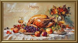 Vintage Happy Thanksgiving Turkey Painting | Gold Frame TV Art | Art Screensaver for TV 2 Hrs