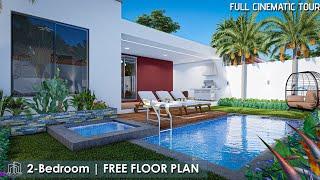Small Modern House Tour with Stunning Interior, Pool & Free Floor Plan