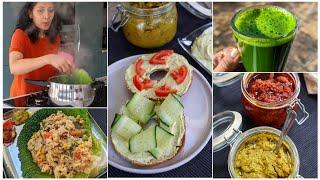 Veg Pickled Bagel to Green drink | Veg Upma to Andra Pappu | How to Clean Kitchen work top(Quartz)