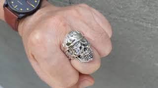 Sterling Silver Military Skull Army Ring