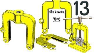 13-Project 47| Clamp-Sided Pipe Vise | SolidWorks Tutorial: ribbed and machined yoke